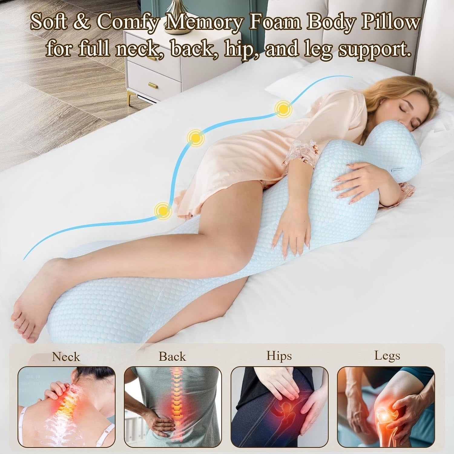 Memory Foam Body Pillow for Side Sleepers Ergonomic Mermaid Full Support