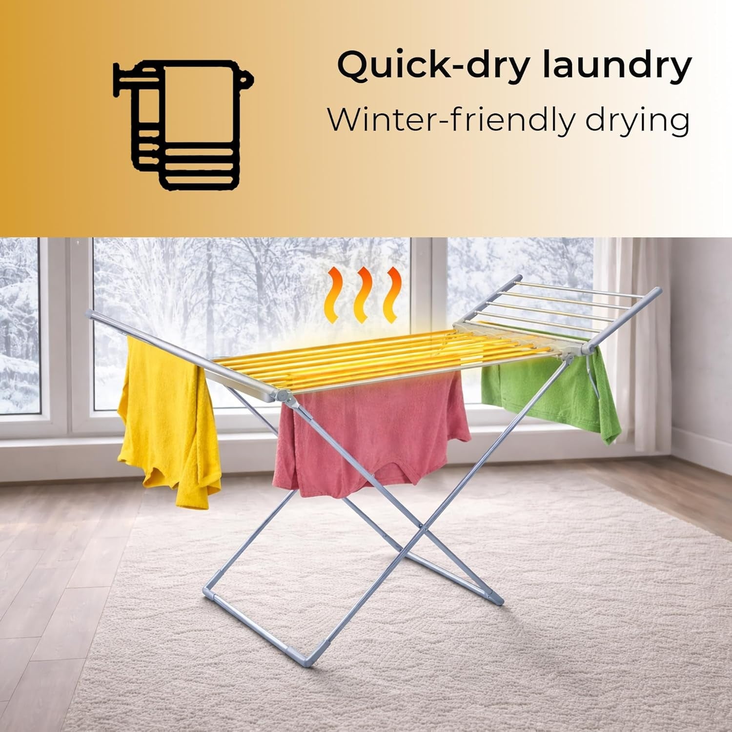 230W Heated Clothes Airer With Cover Touch Screen Timer 20 Bars Folding