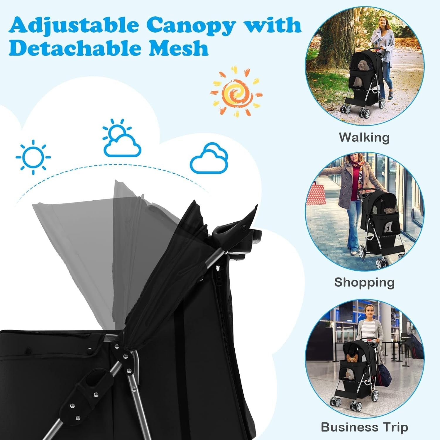 Pet Pushchair Dog Cat Buggy Foldable Travel Pram Canopy 15kg