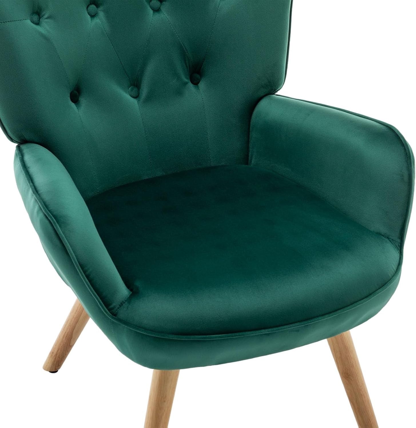 Green Velvet Armchair with Footstool, Comfy Reading Lounge Chair Set
