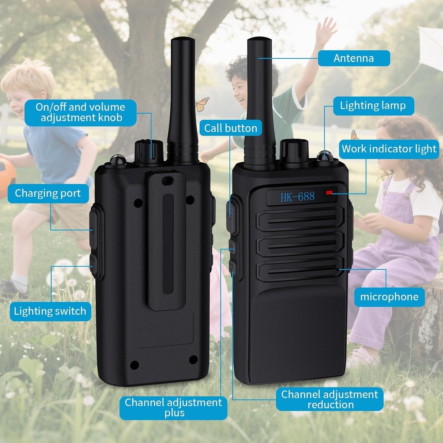 Kids Walkie Talkies Rechargeable 3KM Long Range LED 8 Channel Gift