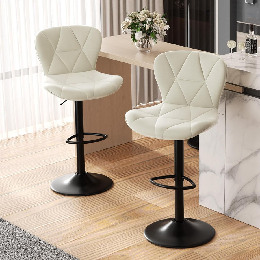 Adjustable Swivel Bar Stools Set of 2 Faux Leather Counter Height White