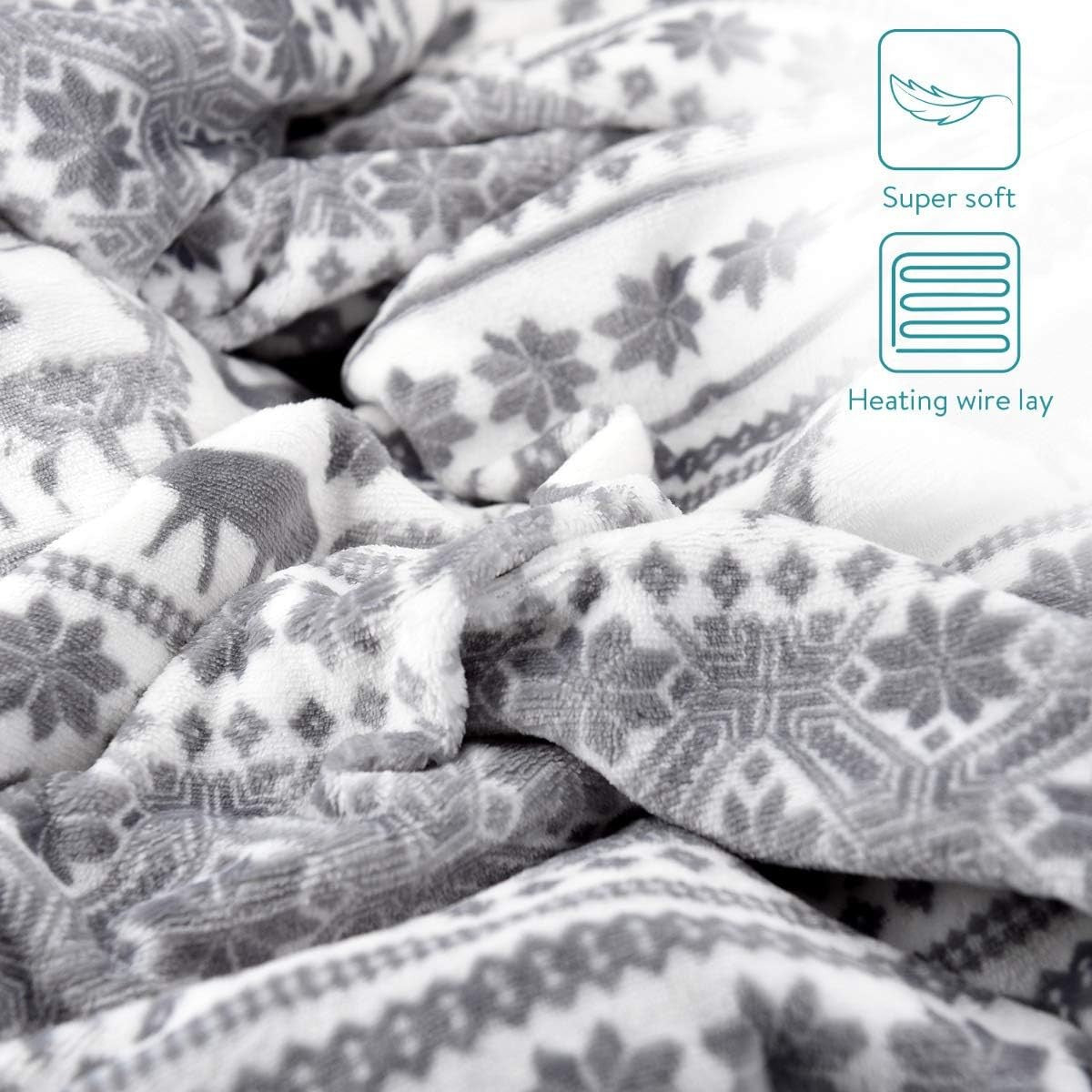 Electric Heated Throw Blanket Christmas Design 3 Heat Auto Off Washable 180x130