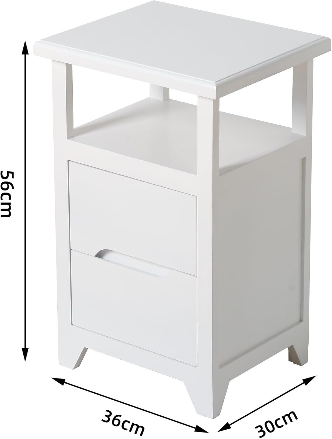 White Bedside Table with Drawer & Open Shelf | Fully Assembled Wooden Nightstand