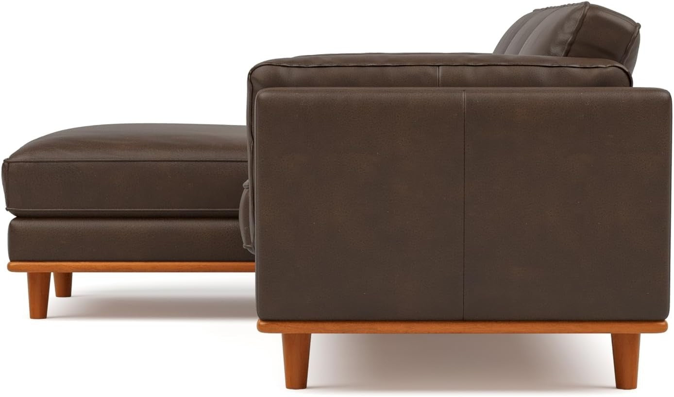 Italian Leather Corner Sofa Dark Chocolate– Left Chaise, Solid Wood, 4 Seater