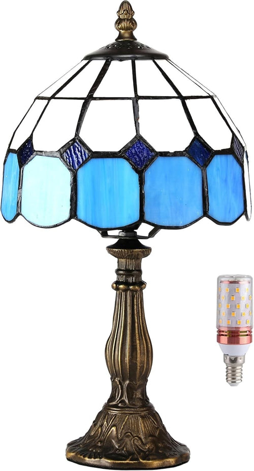 8" Tiffany Style Blue Stained Glass Table Lamp Bedside Night Light