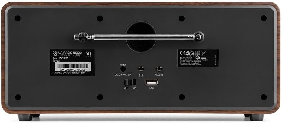 DAB Digital Radio Bluetooth 50W Stereo USB Dual Alarm Remote Wood