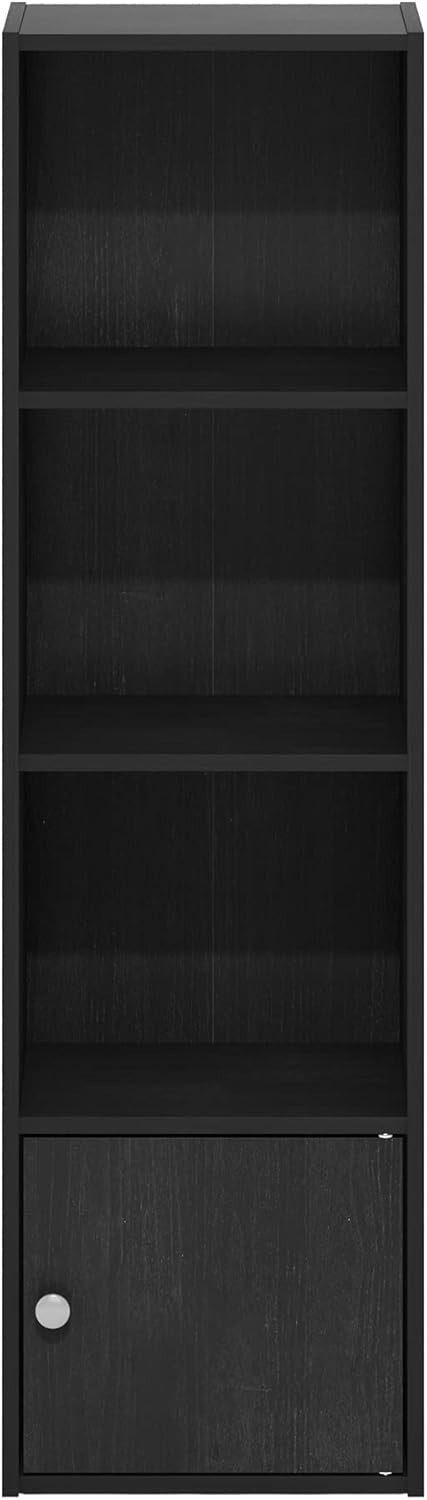 Durable 4-Tier Blackwood Shelf Bookcase with 1 Door Storage Cabinet