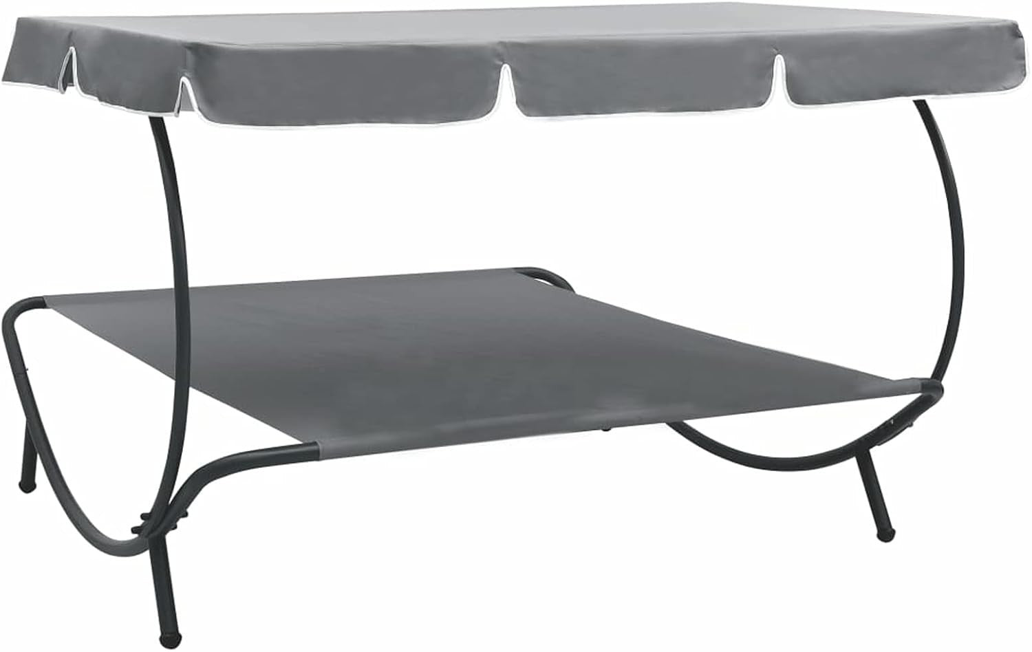 Outdoor Double Sun Lounger with Canopy Weatherproof Patio Daybed Grey
