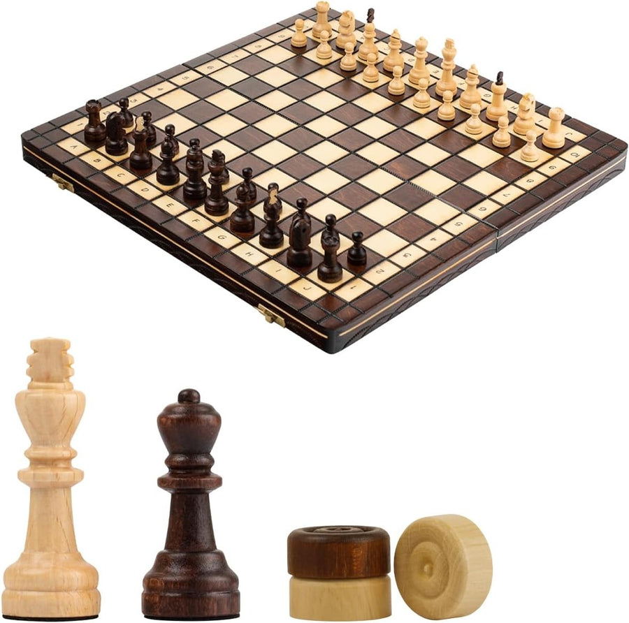 40cm Wooden Chess & Checkers Set | 2-in-1 Folding Board | Premium Capablanca Edi