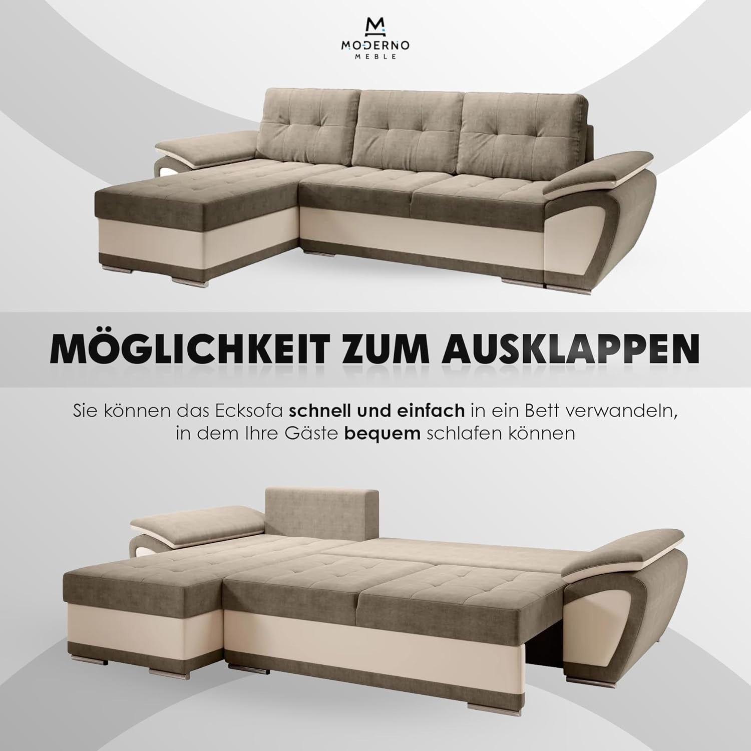 L Shape Corner Sofa Bed with Storage, Modern Convertible Sleeper, Turquoise