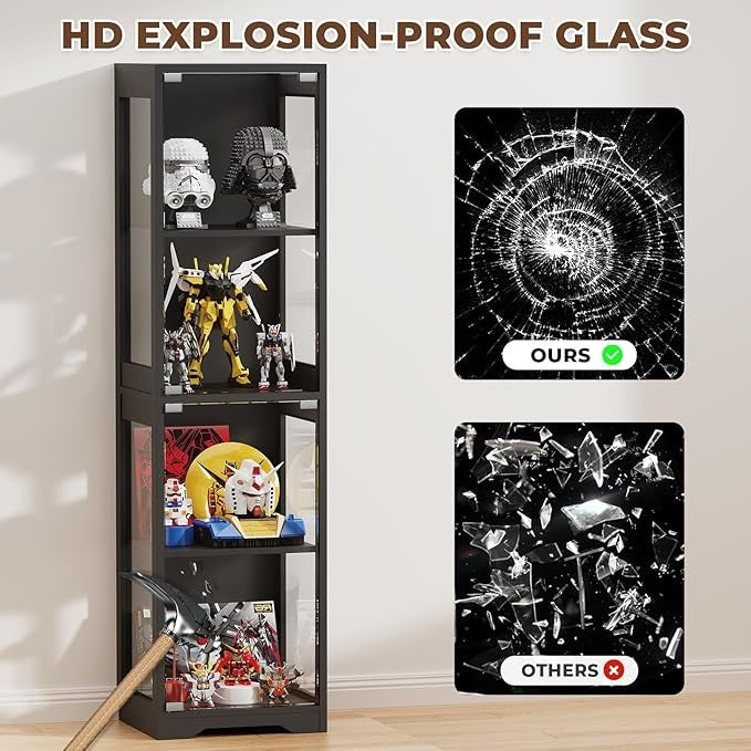 Tall LED Glass Display Cabinet with Doors & Motion Sensor Modern Showcase Unit