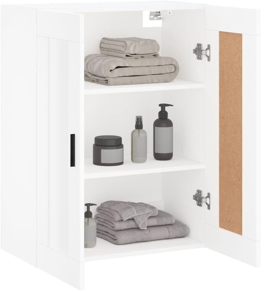 Wall Mounted White Cabinet 3 Compartments Durable Storage 34x69.5x90cm