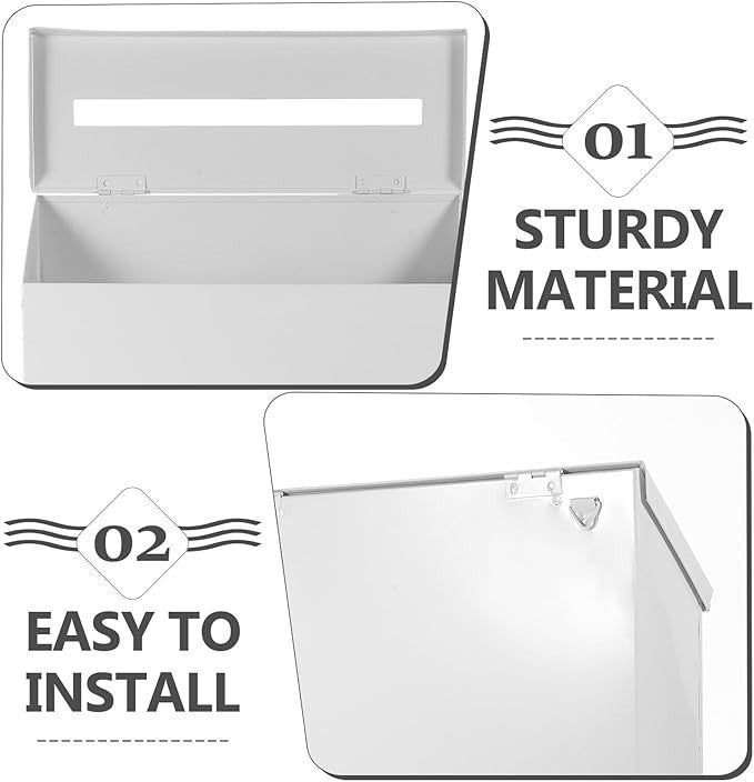 Wall Mounted Mailbox White Iron Secure Lockbox Rustic Outdoor Letter Holder