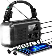 Wind Up Solar Emergency Radio 20000mAh AM/FM NOAA SOS Torch Black