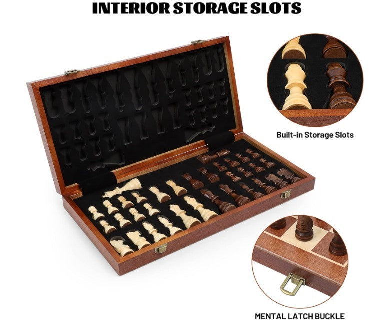 Luxury 39cm Wooden Folding Chess Set 3cm Pieces Travel Board Game Adults Kids