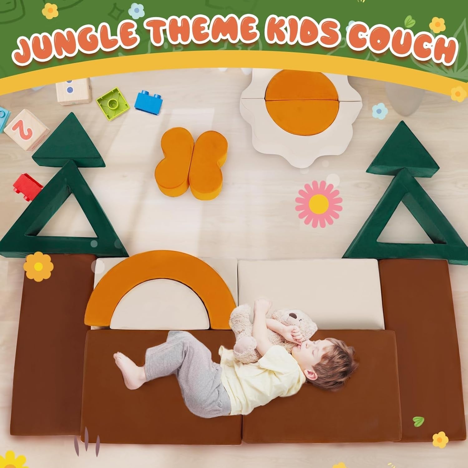 Multifunctional Kids Jungle Sofa Bed Playroom Furniture 66x183x58 cm