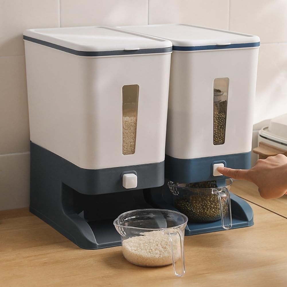10KG Press Rice Dispenser Storage Box Airtight Grain Cereal Container