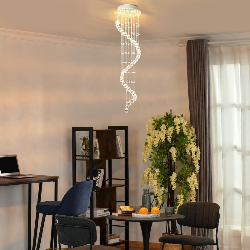 Modern Spiral Crystal Chandelier Pendant Light GU10 Ceiling Lamp 120cm Chrome