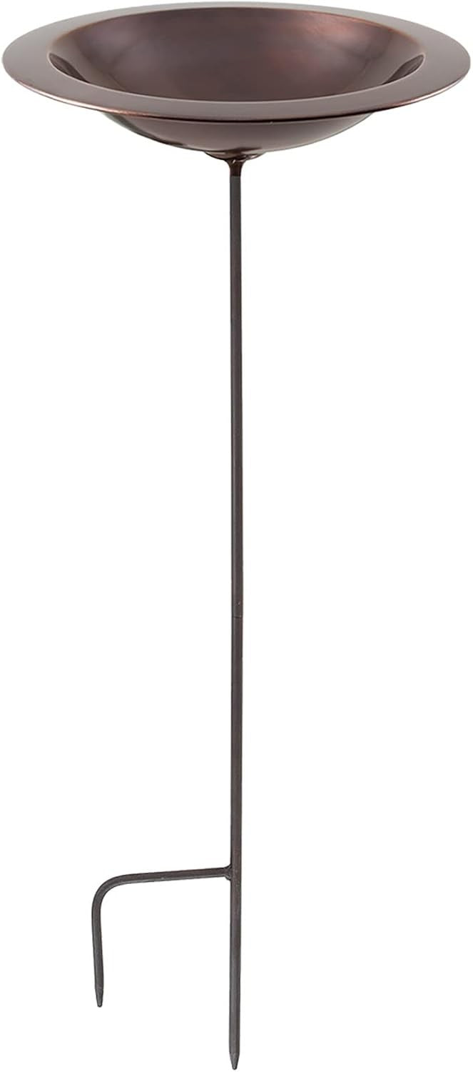Antique Copper Bird Bath Outdoor Garden Feeder with Stake Stand 34"
