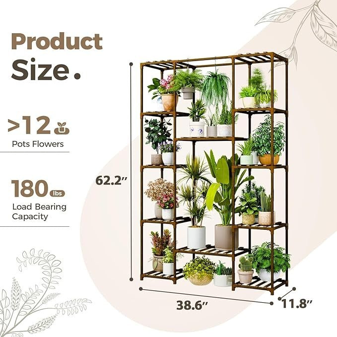 Wooden Plant Stand Indoor Outdoor Multi-Shelf Flower Pot Rack