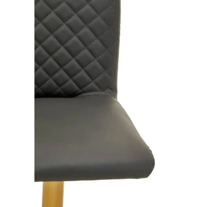 Grey PU Leather Bar Stool Gold Base Swivel Chair Tufted Back Counter Seat