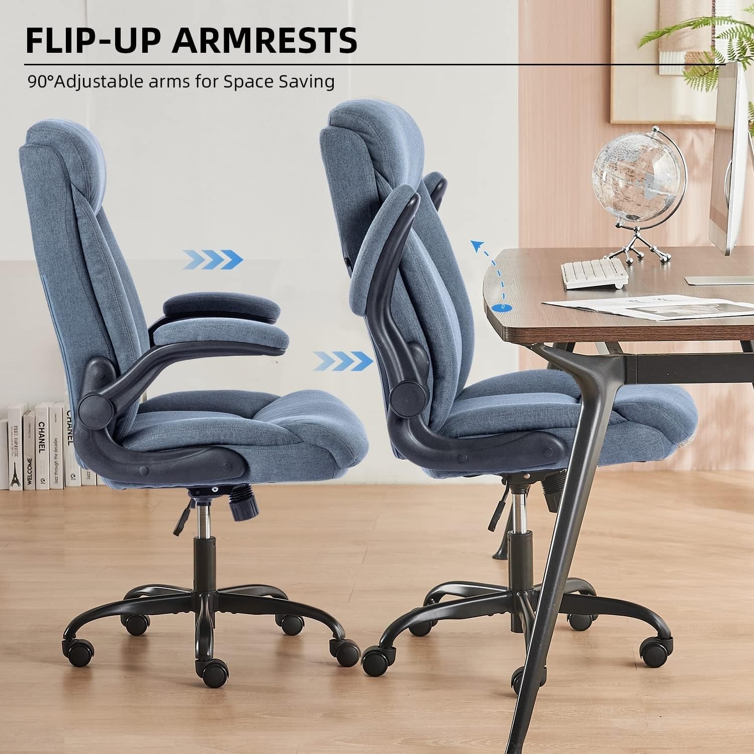 Ergonomic Office Chair High Back Swivel Desk Chair Flip-Up Arms 150kg Max Blue