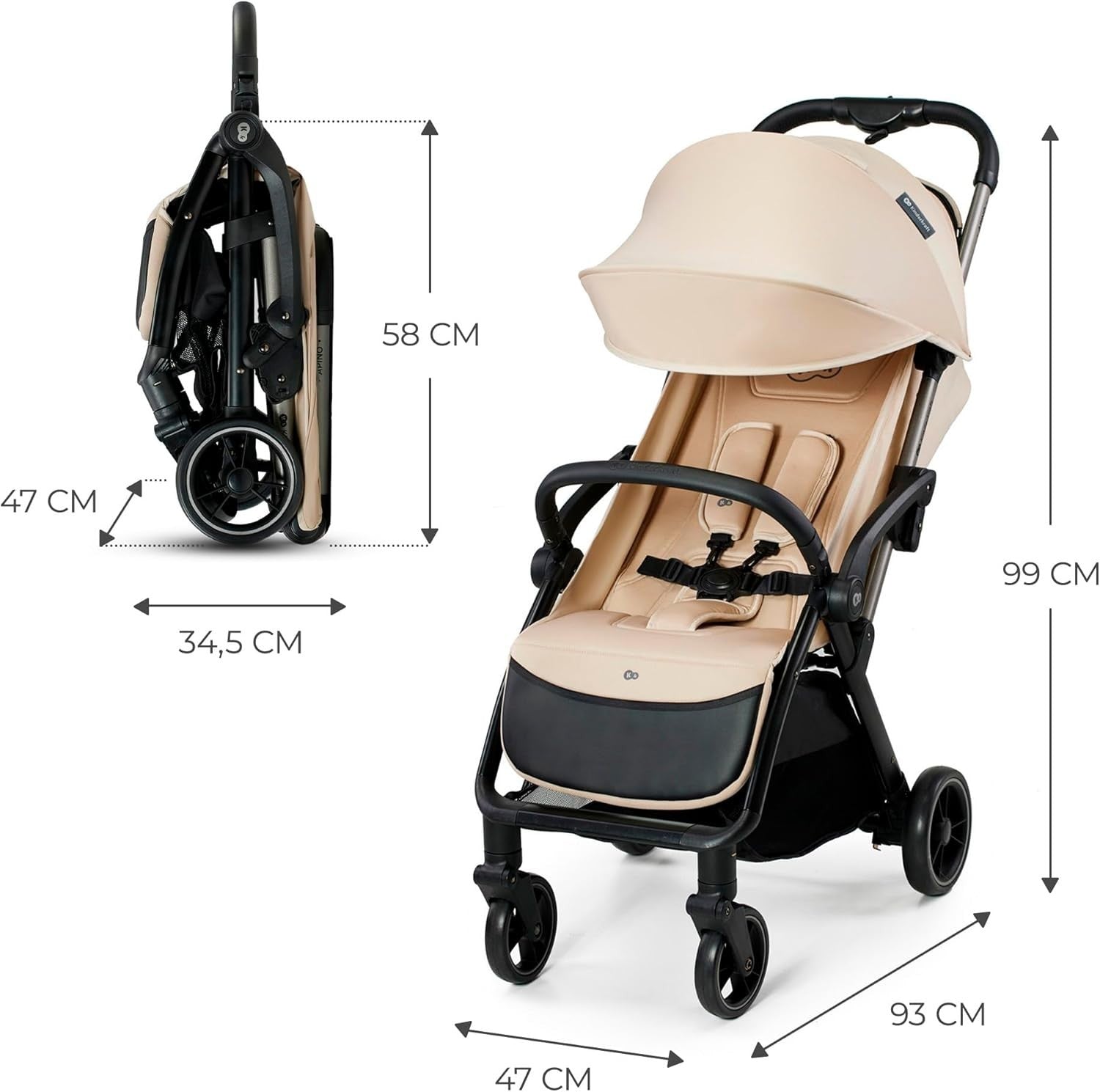 Lightweight Buggy Pushchair Newborn to 4 Years 22kg Auto Fold Beige