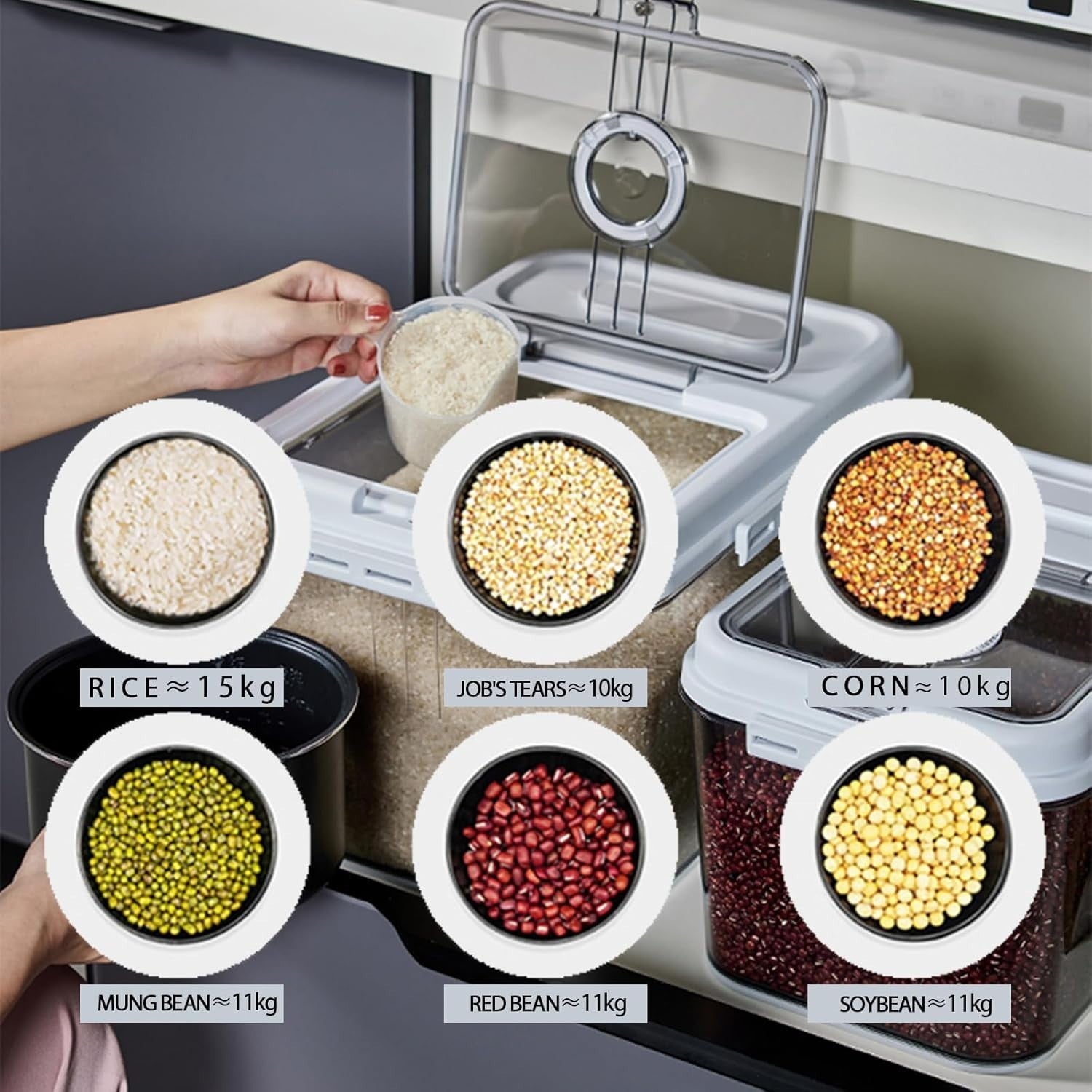 2Pcs 7.5kg + 15kg Airtight Rice Storage Containers Set