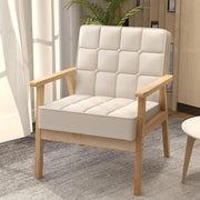 Beige Fabric Armchair Wooden Frame Tufted Lounge Chair Living Room