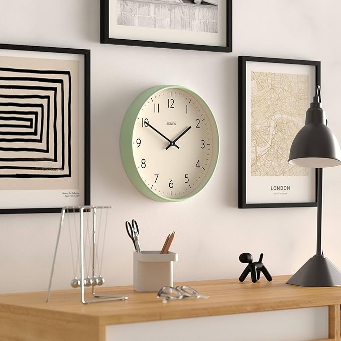 Modern 30cm Silent Wall Clock Neo Mint Green Round Easy-Read Home Decor