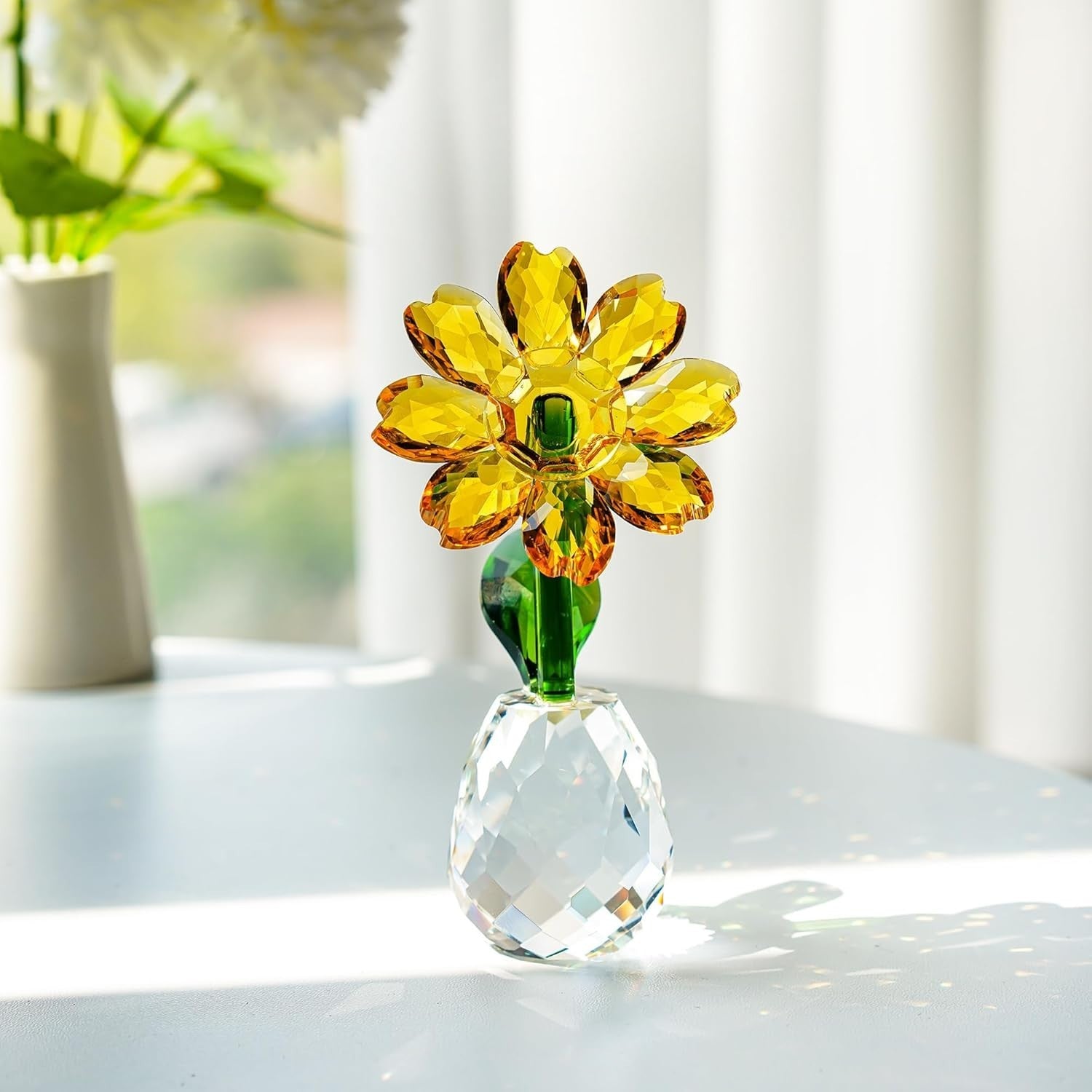 Crystal Sunflower Ornament • Yellow Glass Figurine • Luxury Table Décor Gift
