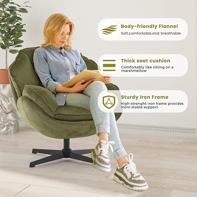 Swivel Accent Chair Tub Armchair Upholstered Metal Legs Green