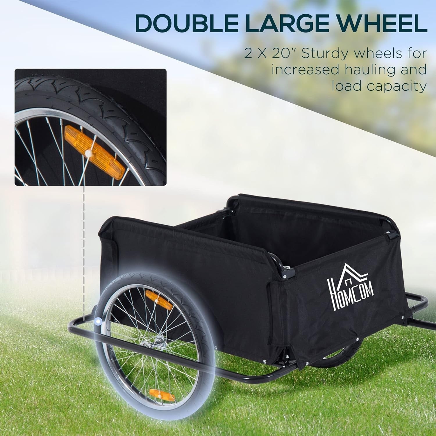 Large Bike Cargo Trailer 2-Wheel Folding Tow Cart w/ Cover Heavy Duty 40kg Load