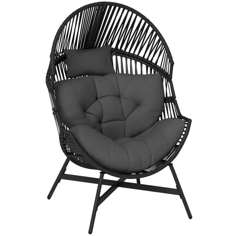 Outdoor Rattan Egg Chair with Cushion Headrest Patio Garden Lounge Seat