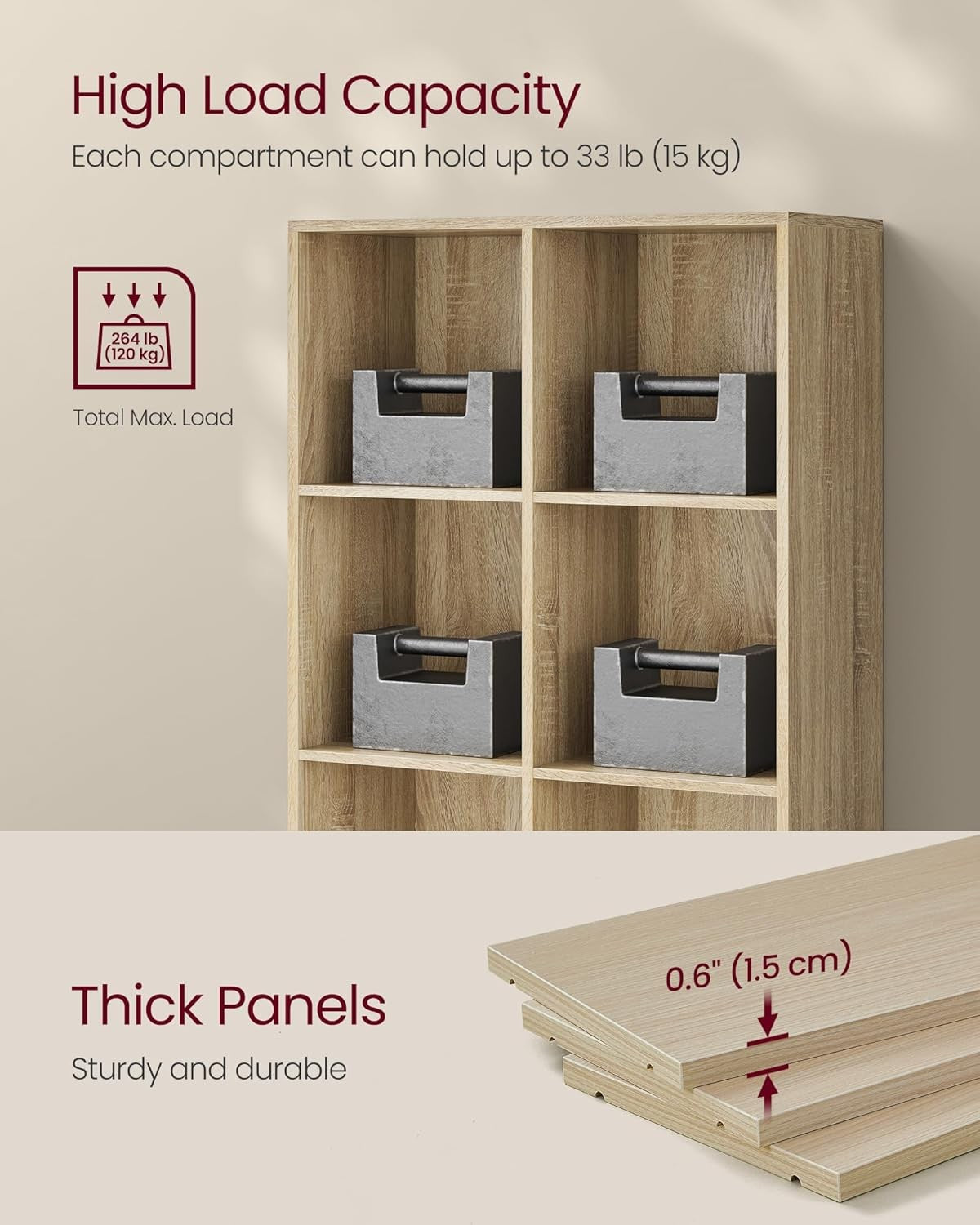 8-Cube Oak Bookcase | Tall Storage Shelf Unit for Living Room Office Bedroom