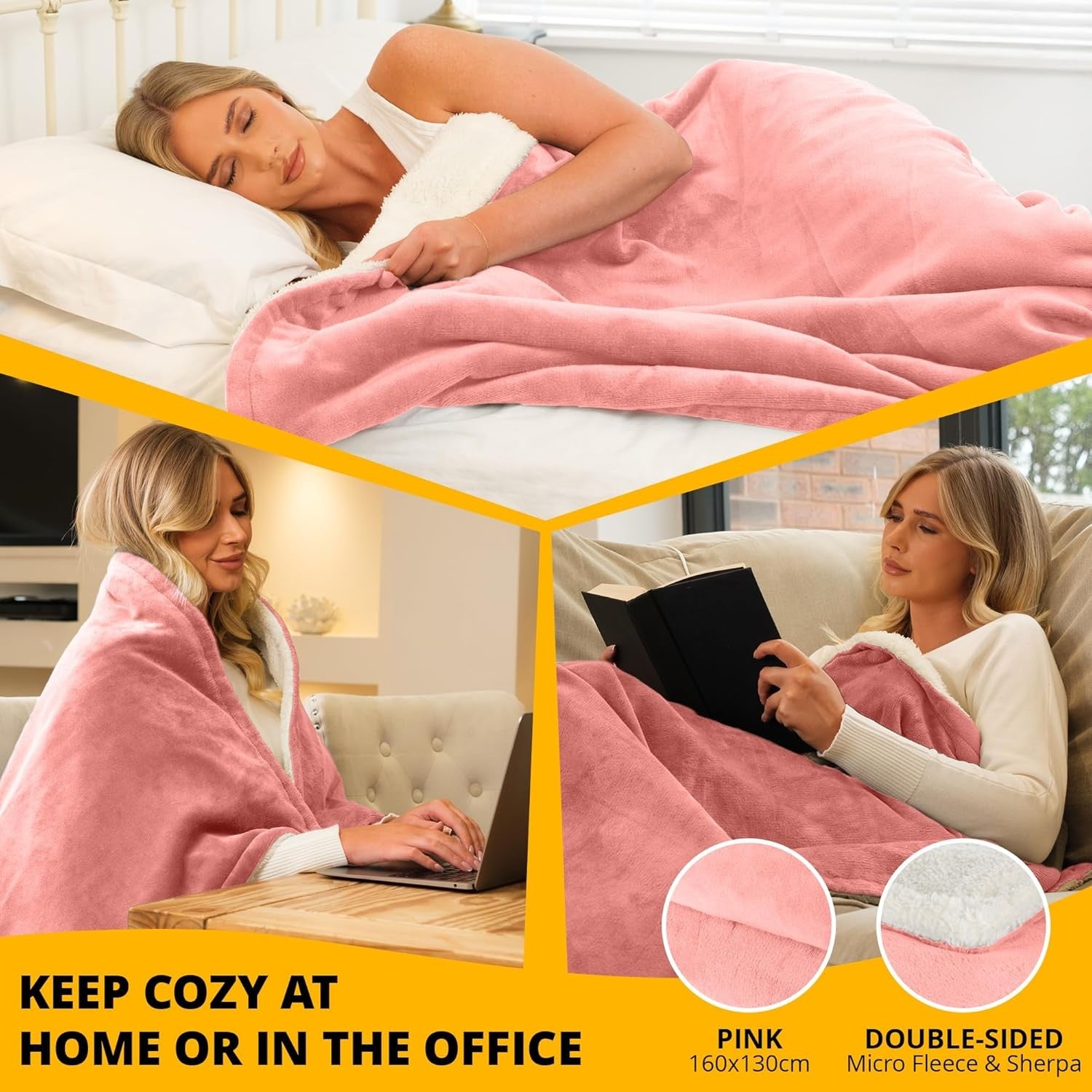 Electric Heated Throw Blanket Fleece Sherpa Fast Heat 9 Settings Timer