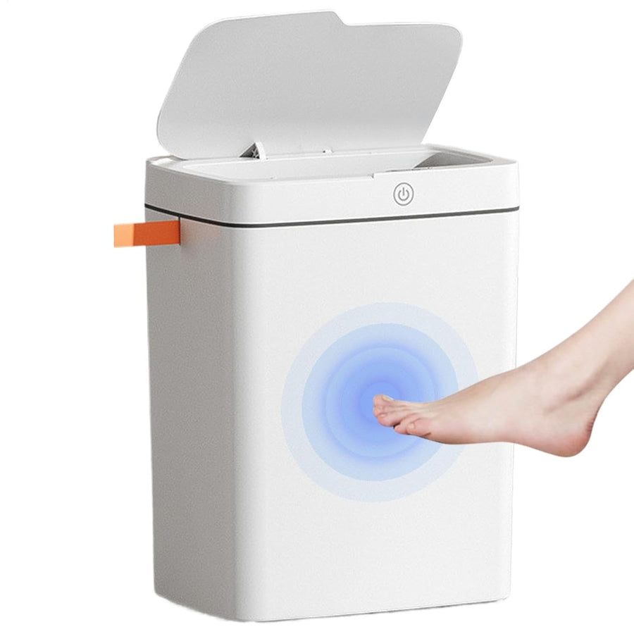 Touchless Motion Sensor Trash Bin | USB Rechargeable 2.6 Gal White