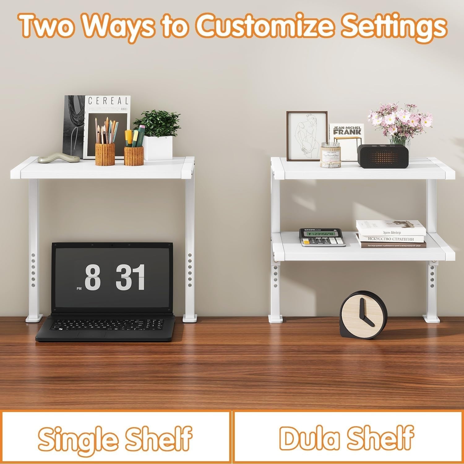 Clamp-On 2-Tier Adjustable Desk Shelf Organizer Rustic Brown 33cm
