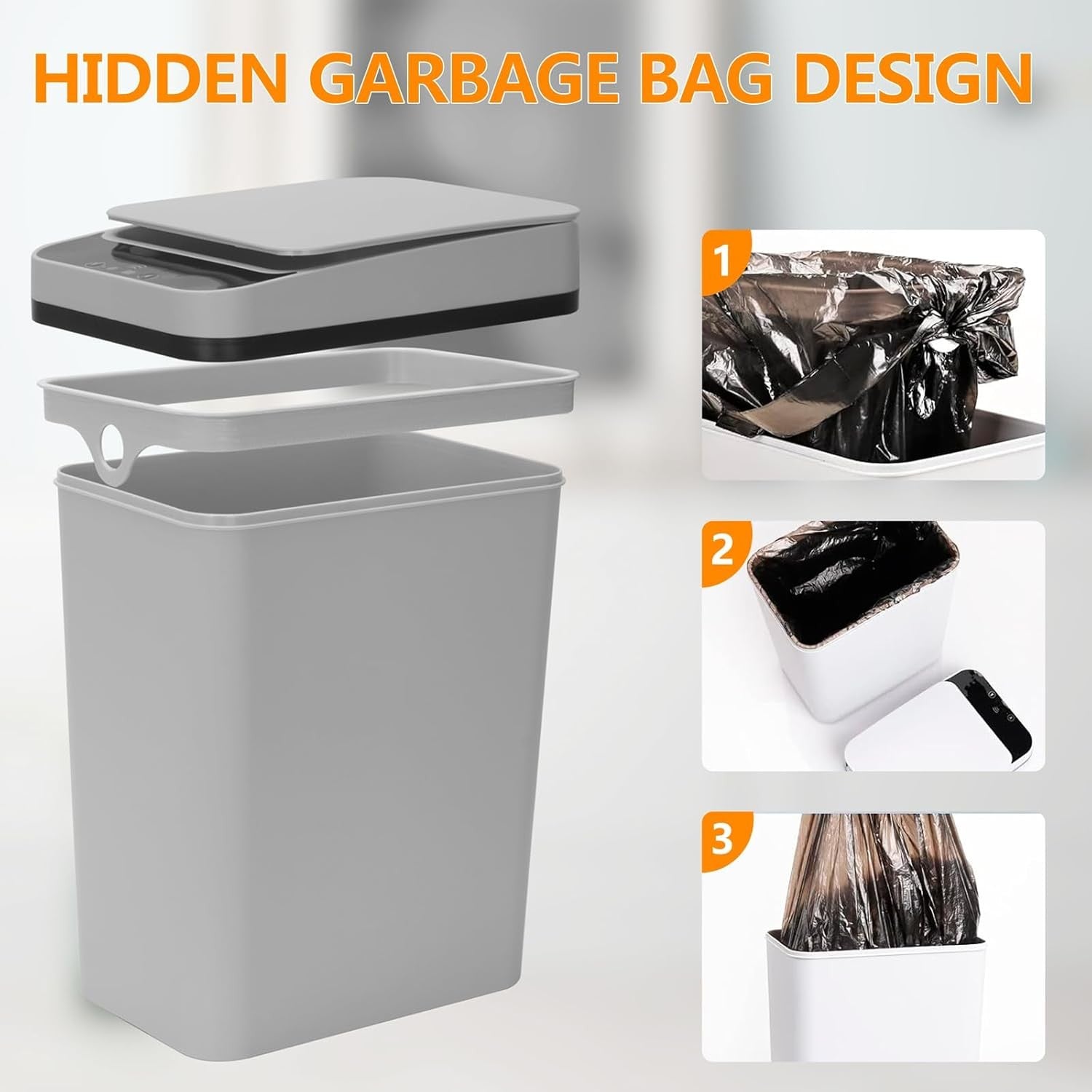 8L Automatic Sensor Bin Slim Touchless Kitchen Bathroom Grey