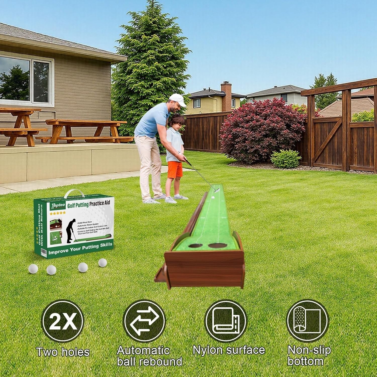 Golf Putting Mat Ball Return Practice Green Indoor Outdoor 9.84ft Se