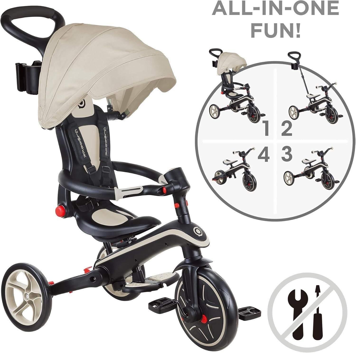 4 in 1 Foldable Trike Balance Bike Kids Ride On Canopy Taupe 1-5Y