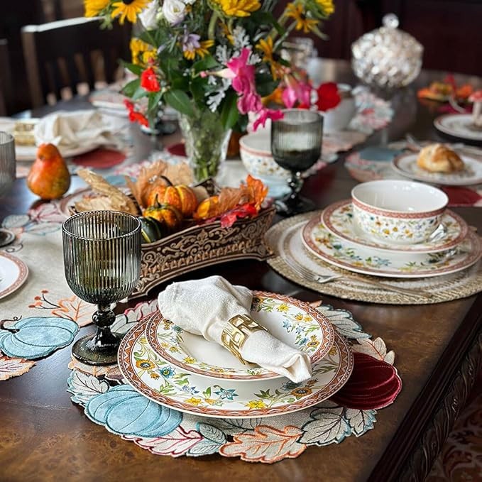 16pc Bone China Dinnerware Set Floral Plates Bowls Oven Dishwasher Safe