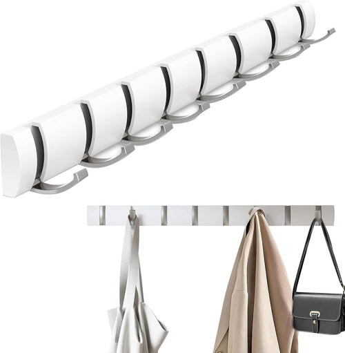 Aluminum Wall Coat Rack 8 Folding Hooks Space Saving Modern Hallway Hanger