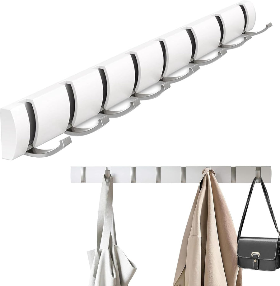 Aluminum Wall Coat Rack 8 Folding Hooks Space Saving Modern Hallway Hanger