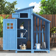 124x46x174cm Blue Wooden Garden Tool Shed Outdoor Storage Cabinet