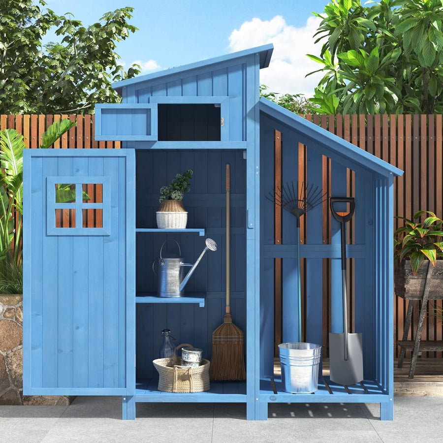 124x46x174cm Blue Wooden Garden Tool Shed Outdoor Storage Cabinet