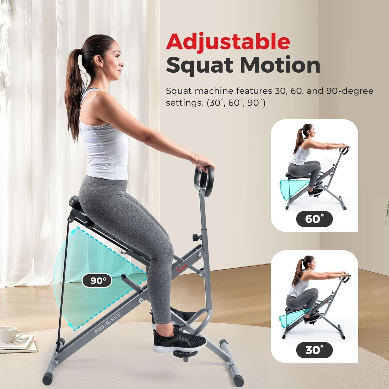 Row-N-Ride Squat Assist Trainer Foldable Home Leg Glute Workout Machine LCD