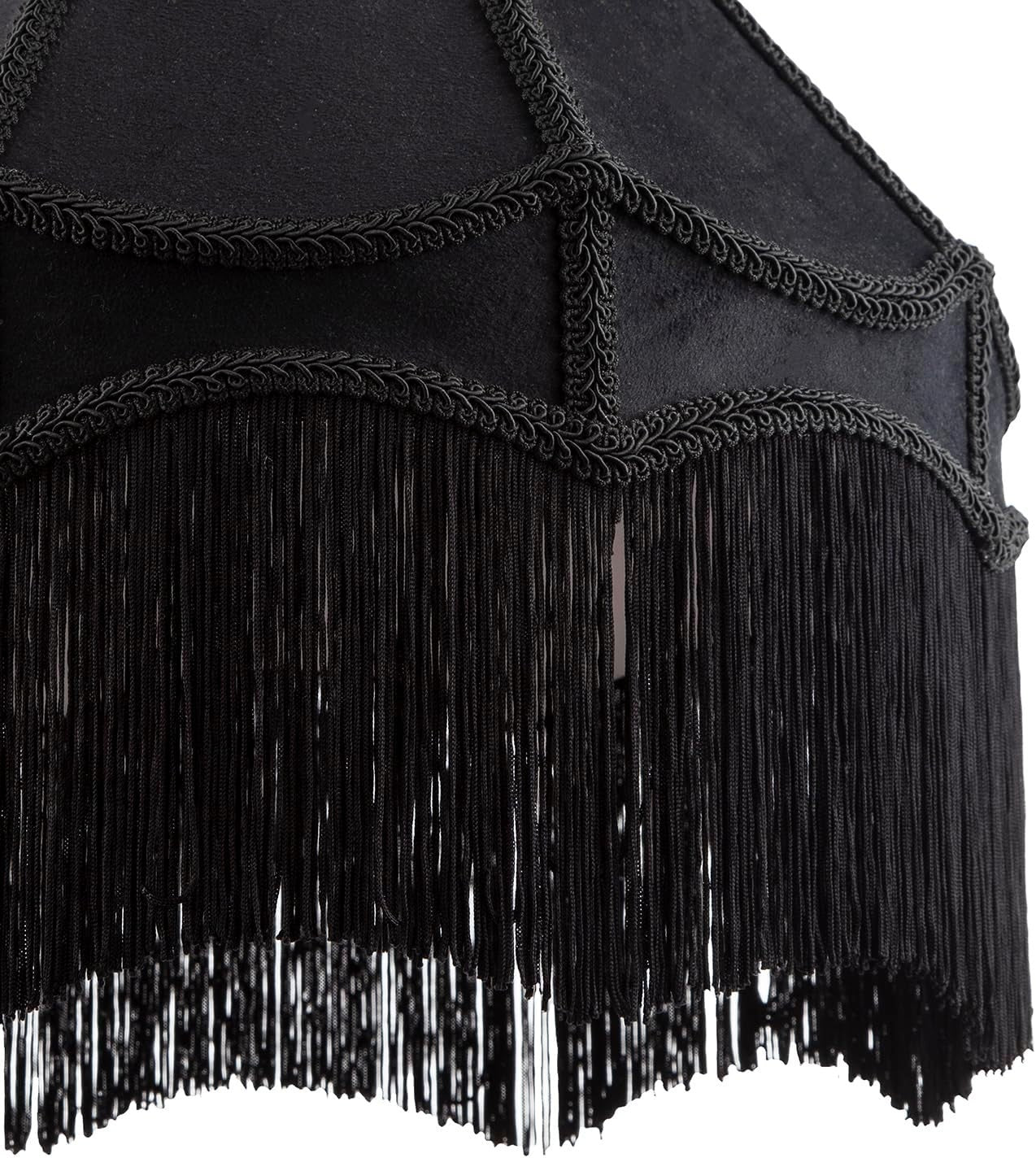 Victorian Empire Velvet Lampshade Jet Black Tassel Pendant 40cm