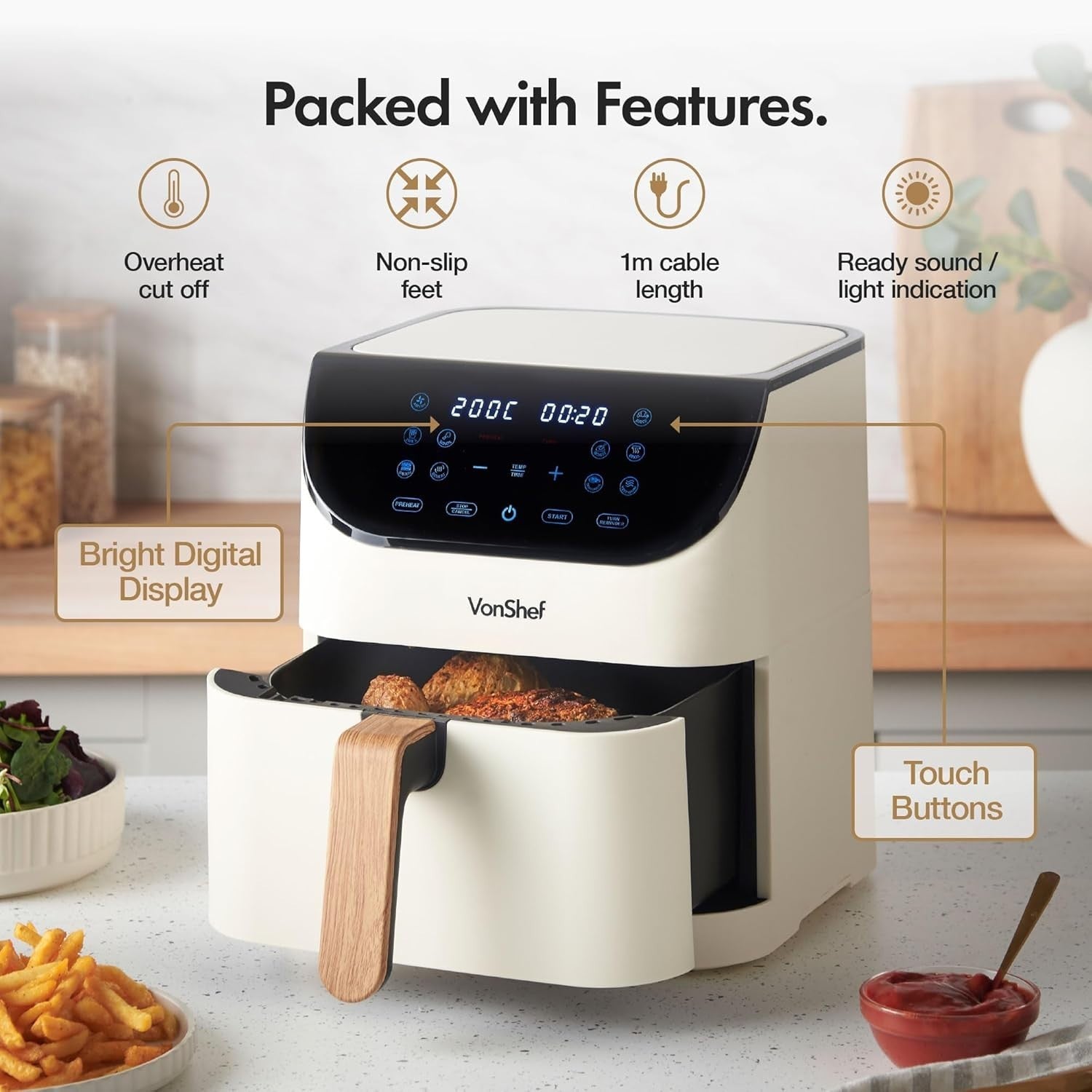 Large Air Fryer 6L | 10-in-1 Digital Display Fast Healthy Cooking Nordic Cream